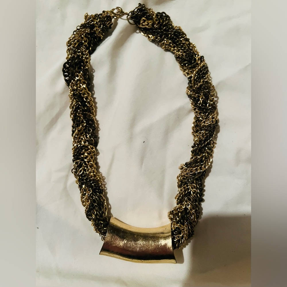 Chunky Gold and Black Braided Necklace 18 inches heavy